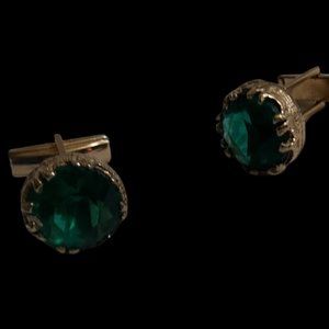 Vintage Cuff Links: Green Rhinestone